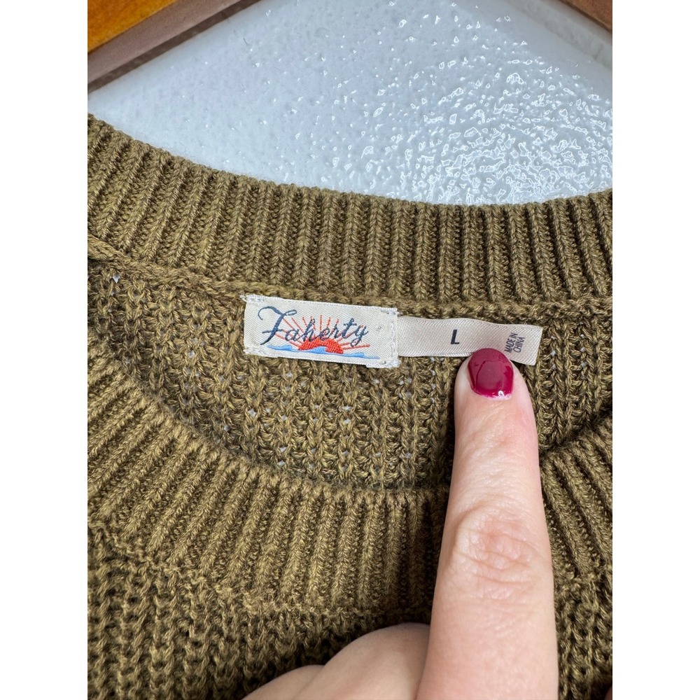 Faherty Miramar Olive Green Linen Blend Muscle Tank Top Size Large - Picture 3 of 4
